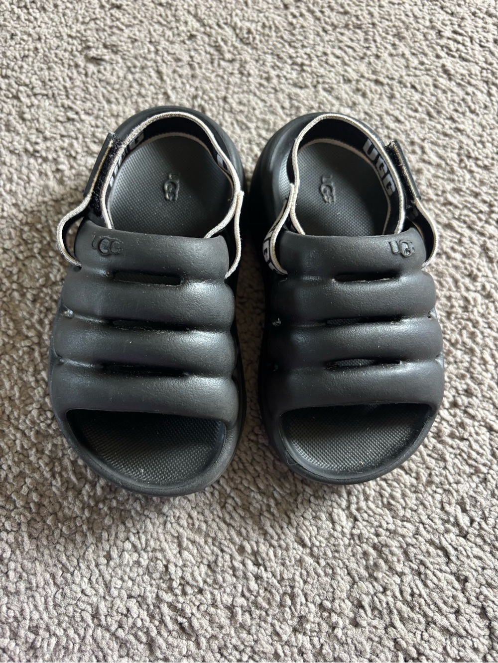 UGG Kids Black Puffer Slide Sandals with Heel Strap